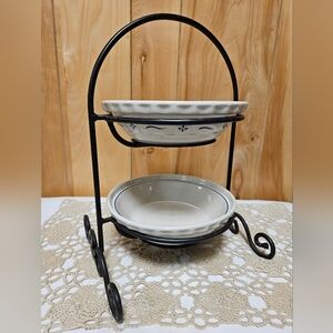 Longaberger Wrought Iron Metal 2 Tier Pie Rack Server Stand 2 Pie Plates 7.5"